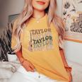 Retro 80'S Taylor First Name Personalized Groovy Birthday Women's Oversized Comfort T-Shirt Mustard