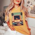 Retro Drive-In Theater Vintage Movies Graphic Women's Oversized Comfort T-Shirt Mustard