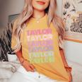 Retro First Name Taylor Girl Boy Surname Repeated Pattern Women's Oversized Comfort T-Shirt Mustard