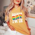Retro Groovy Sounds Gay I'm In Lgbt Rainbow Gay Pride Lgbt Women's Oversized Comfort T-Shirt Mustard