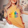 Retro Oakland Skyline Rainbow Lgbt Lesbian Gay Pride Women's Oversized Comfort T-Shirt Mustard