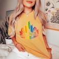 Retro Pittsburgh Skyline Rainbow Lgbt Lesbian Gay Pride Women's Oversized Comfort T-Shirt Mustard