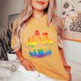 Retro Rochester Skyline Rainbow Lgbt Lesbian Gay Pride Women's Oversized Comfort T-Shirt Mustard
