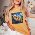 Sloth Van Gogh Style Starry Night Women's Oversized Comfort T-Shirt Mustard