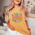 Spread Kindness Groovy Hippie Flowers Anti-Bullying Kind Women's Oversized Comfort T-Shirt Mustard