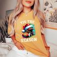 Tis The Season Football Mom Christmas Santa Hat Colorful Women's Oversized Comfort T-Shirt Mustard
