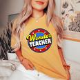 Wonder Teacher Super Woman Power Superhero Back To School Women's Oversized Comfort T-Shirt Mustard
