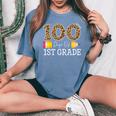 100 Days Of First Grade Leopard Happy 100Th Day Of School Women's Oversized Comfort T-Shirt Blue Jean