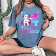 4 Years Old Flossing Unicorn 4Th Birthday Girl Party Women's Oversized Comfort T-Shirt Blue Jean