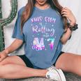7Th Bday Rolling Into 7 Birthday Girl Roller Skate Party Women's Oversized Comfort T-Shirt Blue Jean