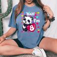 8 Years Old 8Th Birthday Panda Hearts Cute Girl Party Women's Oversized Comfort T-Shirt Blue Jean