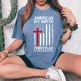 American Flag Cross Patriotic Religious Christian Usa Faith Women's Oversized Comfort T-Shirt Blue Jean