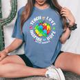 Autism Awareness Teacher Apple Teach Hope Love Inspire Women's Oversized Comfort T-Shirt Blue Jean