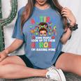 Autism Mom Raising Hero Groovy Messy Bun Autism Awareness Women's Oversized Comfort T-Shirt Blue Jean