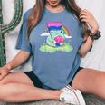 Bisexual Pride Bi Kawaii Frog Mushroom Bisexual Flag Lgbt Women's Oversized Comfort T-Shirt Blue Jean