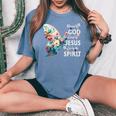 Blessed By God Loved By Jesus Floral Butterfly Christian Women's Oversized Comfort T-Shirt Blue Jean