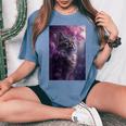 Boho Black Cat Retro Witchy Crescent Moon Purple Lavender Women's Oversized Comfort T-Shirt Blue Jean