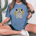 Boho Mystical Feathers Cat Moon Phases Cats Lovers Women's Oversized Comfort T-Shirt Blue Jean