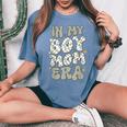 In My Boy Mom Era With Checkered Pattern Groovy Mom Of Boys Women's Oversized Comfort T-Shirt Blue Jean