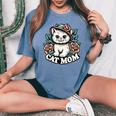 Cat Mom Happy For Cat Lovers Family Matching Women's Oversized Comfort T-Shirt Blue Jean