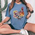 Chicken Aesthetic Flowers Cute Cottagecore Floral Chicken Women's Oversized Comfort T-Shirt Blue Jean