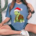 Christmas Lights Turtle Wearing Xmas Hat Sea Turtle Lover Women's Oversized Comfort T-Shirt Blue Jean