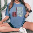 Cigars Whiskey Guns & Freedom Usa Flag 4Th Of July Back Women's Oversized Comfort T-Shirt Blue Jean