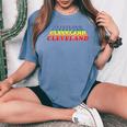 Cleveland City Gay Pride Rainbow Word Women's Oversized Comfort T-Shirt Blue Jean