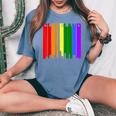 Cleveland Ohio Downtown Rainbow Skyline Lgbt Gay Pride Women's Oversized Comfort T-Shirt Blue Jean