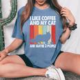 I Like Coffee And My Cat Maybe 3 People Vintage Maine Coon Women's Oversized Comfort T-Shirt Blue Jean