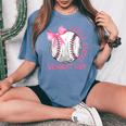 Cute Bow Coquette Little Sister Biggest Fan Baseball Girls Women's Oversized Comfort T-Shirt Blue Jean