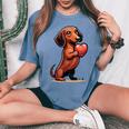 Cute Dachshund Valentines Day Heart Lover Dog Mom Dad Women Women's Oversized Comfort T-Shirt Blue Jean