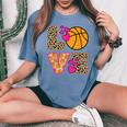 Cute Love Basketball Leopard Print Girls Basketball Women's Oversized Comfort T-Shirt Blue Jean