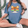 Cute Tiger Pride Flag Rainbow Sunglasses Lgbtq Women's Oversized Comfort T-Shirt Blue Jean