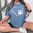 Dog Paw Print Heart For Mom For Dad Women's Oversized Comfort T-Shirt Blue Jean