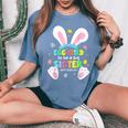 Egg Cited To Be A Big Sister Happy Easter Baby Announcement Women's Oversized Comfort T-Shirt Blue Jean