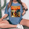 Expressionist Scream Chicken Lovers Artistic Chicken Women's Oversized Comfort T-Shirt Blue Jean