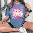 Field Day Fun Day Field Trip Retro Groovy Teacher Student Women's Oversized Comfort T-Shirt Blue Jean