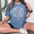 Firefighter Christian Thin Red Line Maltese Cross Women's Oversized Comfort T-Shirt Blue Jean