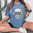 Edm Rainbow Skull Dj Rave Edm Party Women's Oversized Comfort T-Shirt Blue Jean