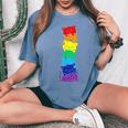 Lgbt Cat Stack Rainbow Gay Pride For Cat Lover Women's Oversized Comfort T-Shirt Blue Jean