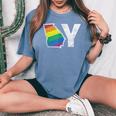 Lgbt Georgia Gay Distressed Rainbow Flag Present Women's Oversized Comfort T-Shirt Blue Jean