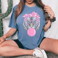Pink Tiger For Girl Glasses & Pink Bubble Gum Women's Oversized Comfort T-Shirt Blue Jean