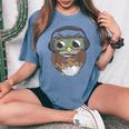 Sarcastic Coffee & Owl Lovers Cute Vintage Gamer Women's Oversized Comfort T-Shirt Blue Jean