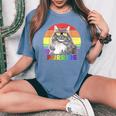 Siberian Cat Rainbow Gay Pride Lgbtq Women's Oversized Comfort T-Shirt Blue Jean
