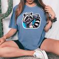 Vintage Camera Christmas Rocket Raccoon Meme Selfie Women's Oversized Comfort T-Shirt Blue Jean