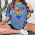 Gay Alien Lgbtq Pride Colorful Rainbow Sign Women's Oversized Comfort T-Shirt Blue Jean