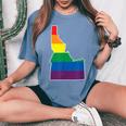 Gay Pride Flag Idaho State Map Rainbow Stripes Women's Oversized Comfort T-Shirt Blue Jean