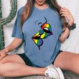 Gay Rainbow Lips Kissing Lgbt Flag Pride Month Women Women's Oversized Comfort T-Shirt Blue Jean