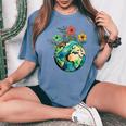Happy Earth Day Cute Earth With Floral Earth Day 2024 Women's Oversized Comfort T-Shirt Blue Jean